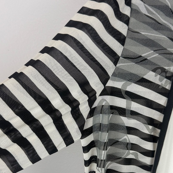 Joseph Ribkoff Floral Detailed Black and White Sheer Striped Cardigan Size 12 - Picture 4 of 10